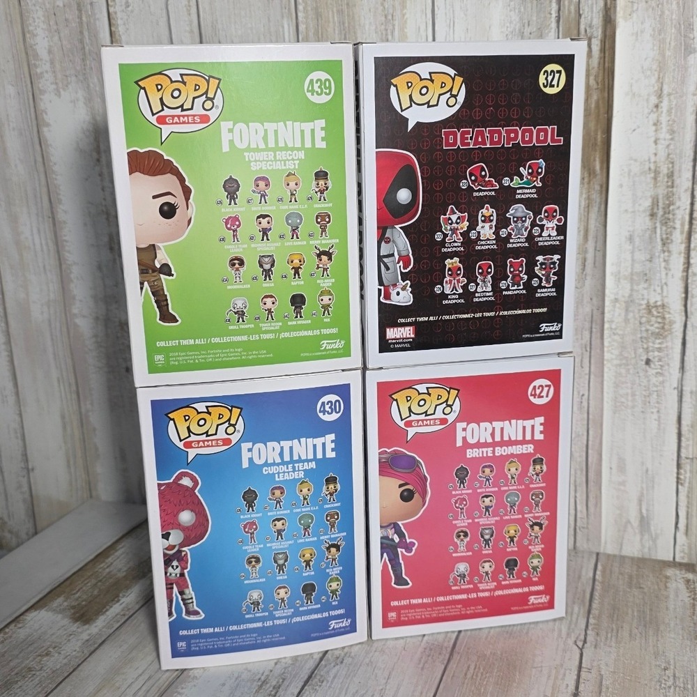 Funko Pop Fortnite & Deadpool Lot of 4 Brite Bomber Cuddle Team Bedtime 427 430 - Picture 5 of 8